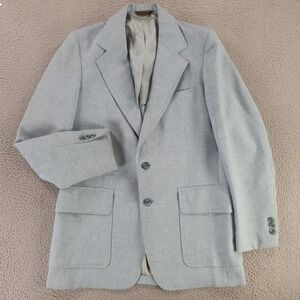 VTG Hopsack Jacket S Blue‎ Heather Polyester Wool Blazer Sport Coat USA 70s 38L